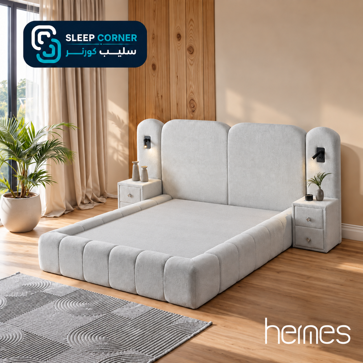 HERMES bed base, mattress removed سرير فاخر مع اضاءة وكمدينة 2026 - الصورة 1